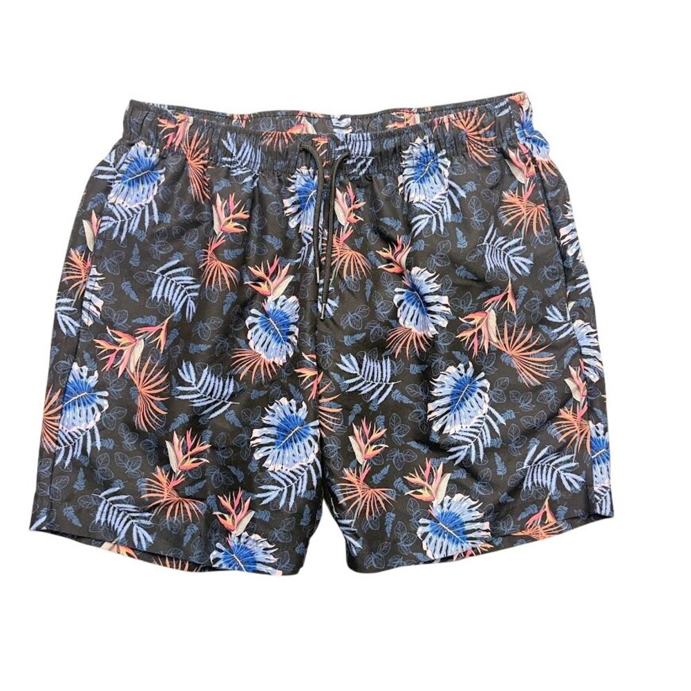CON.STRUCT Tropical Swim Trunks Black Floral 8" Board Shorts Mens Size L